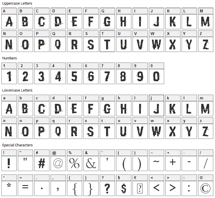 Hacked Font Character Map