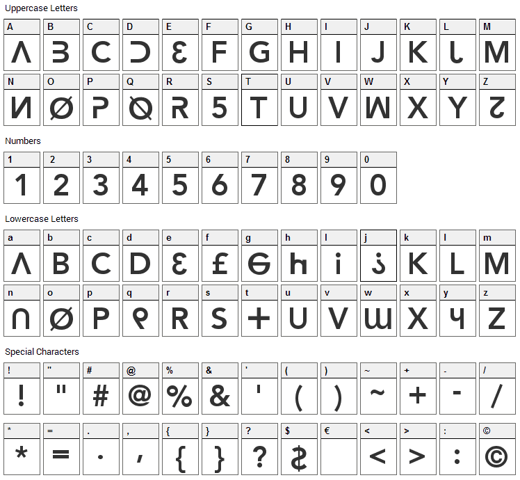 Hacker Argot Font Character Map