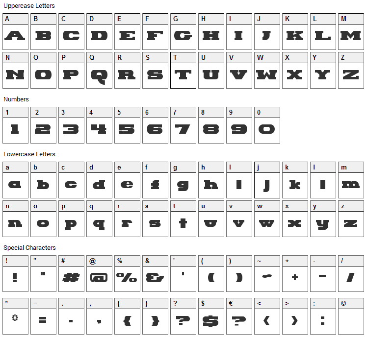 Hackney Block Font Character Map