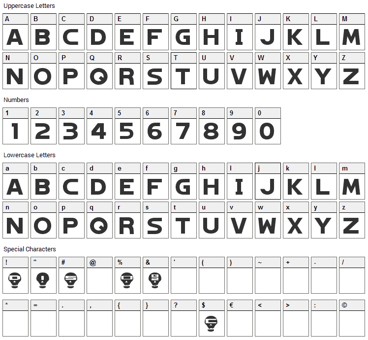 Hagane Font Character Map