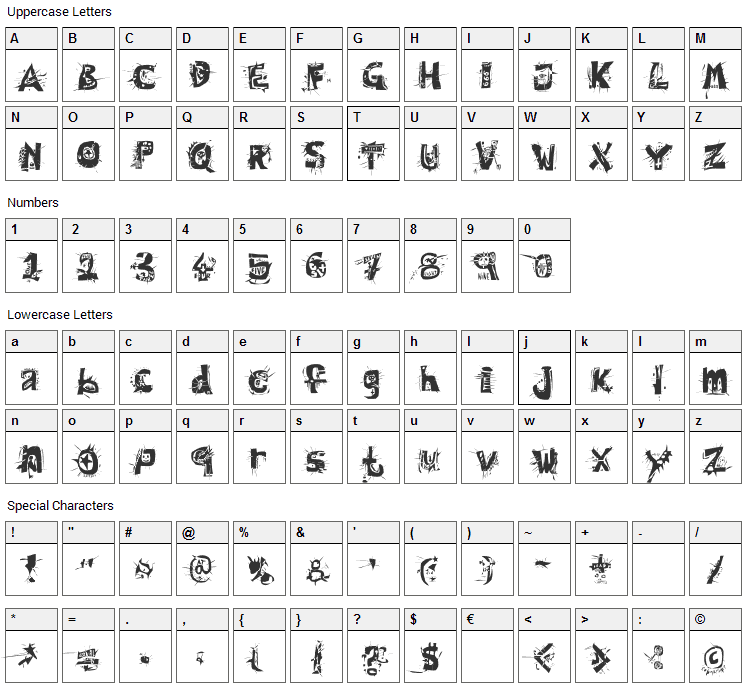Hair of the Dog Font Character Map