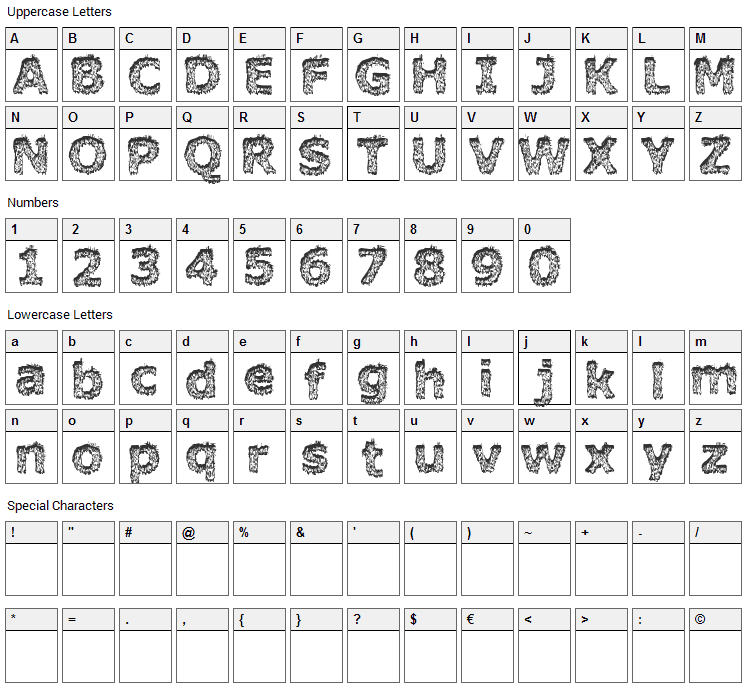Hairy Monster Font Character Map