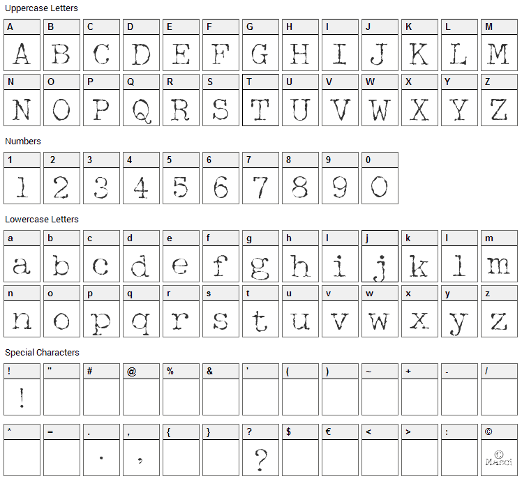 Halbstarke Pica Font Character Map