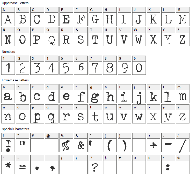 Halda Font Character Map