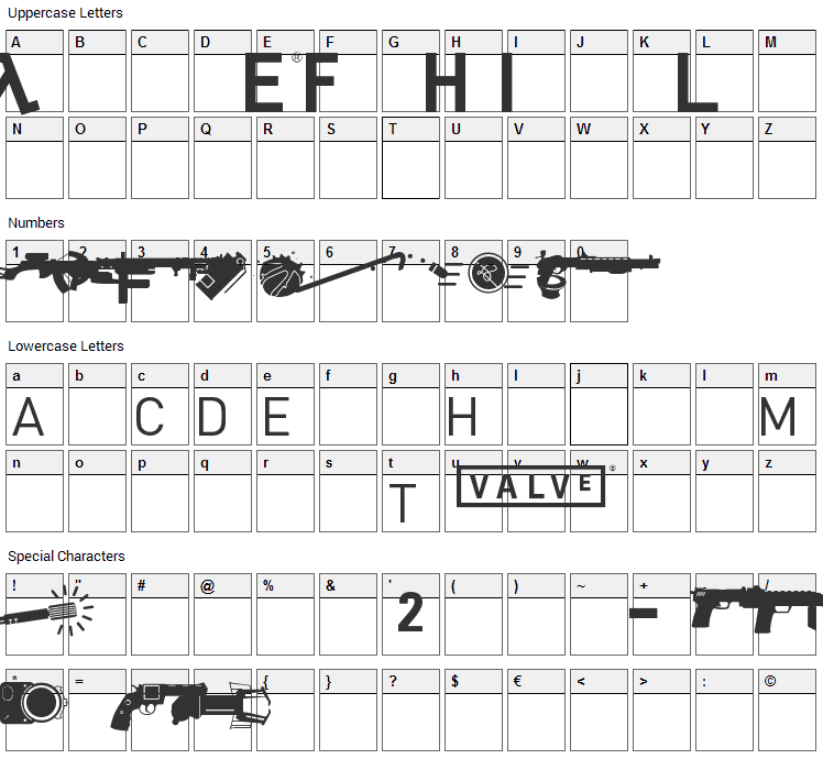 Half Life Font Character Map