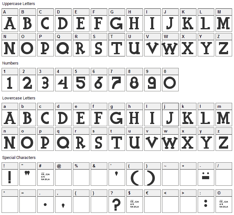 Halidians Blockserif Font Character Map