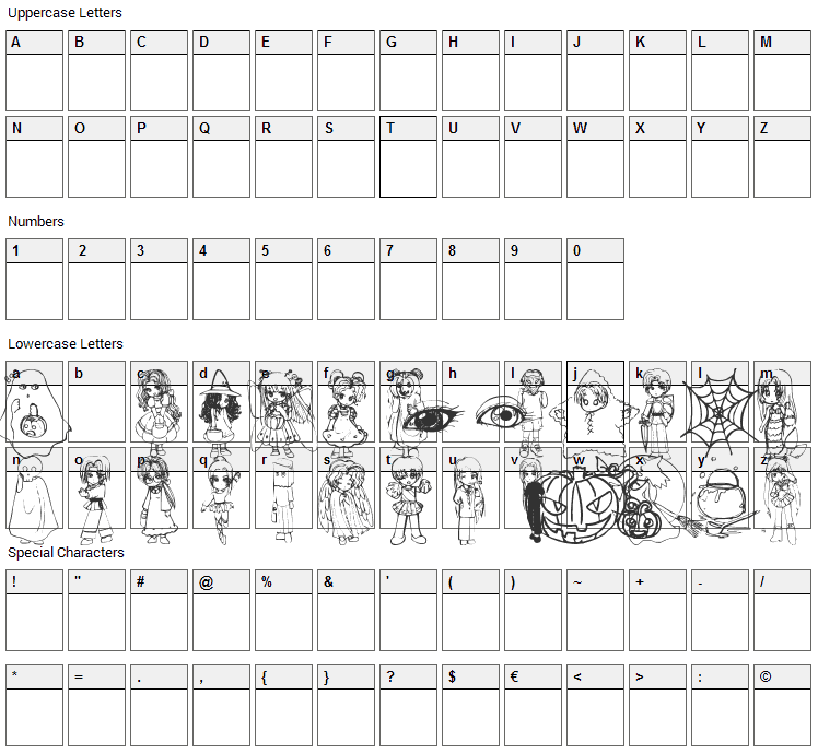 Halloween 2001 Font Character Map