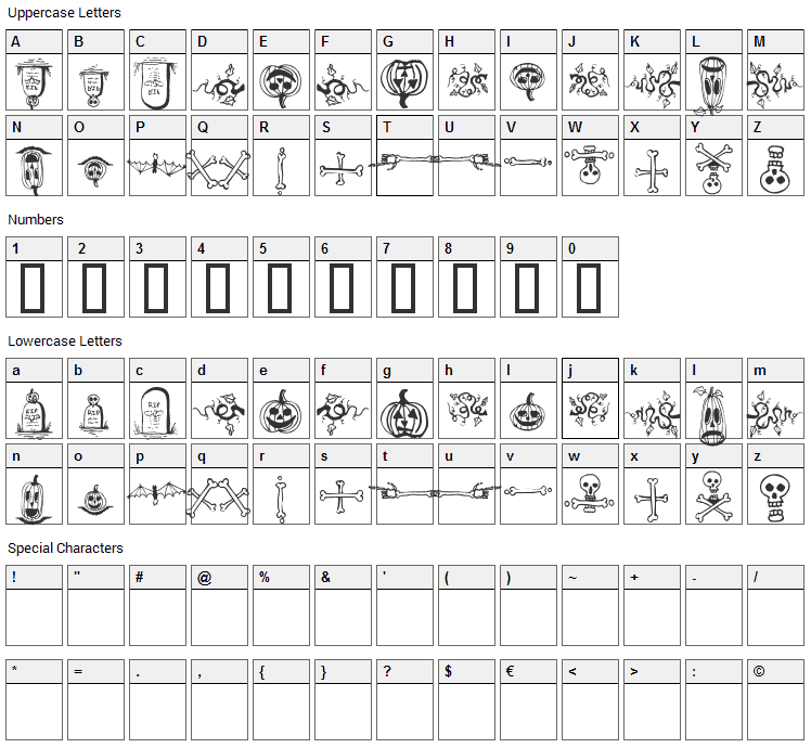 Halloween Borders Font Character Map