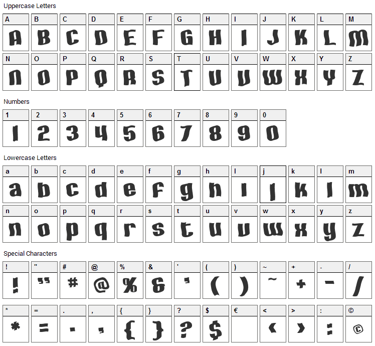 Hallucination Font Character Map