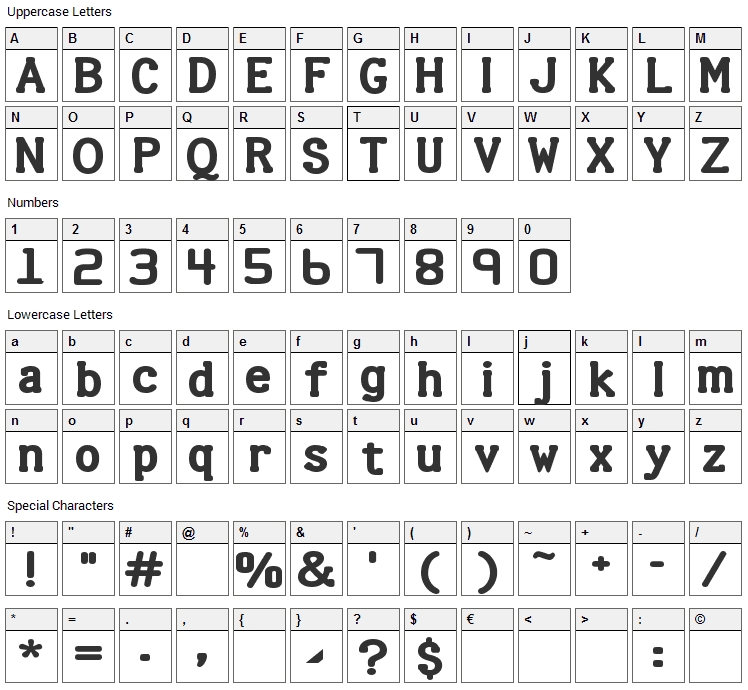 Halter Font Character Map