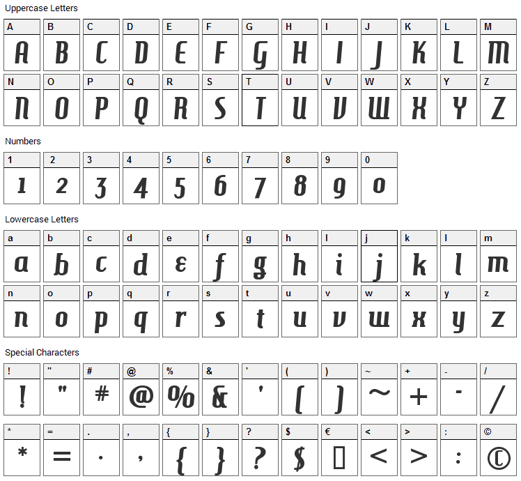 Hamburger Heaven Font Character Map