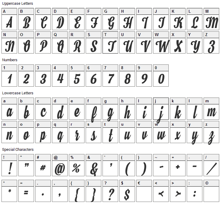 Hamster Font Character Map