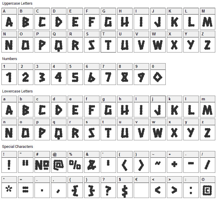 Hanalei Fill Font Character Map