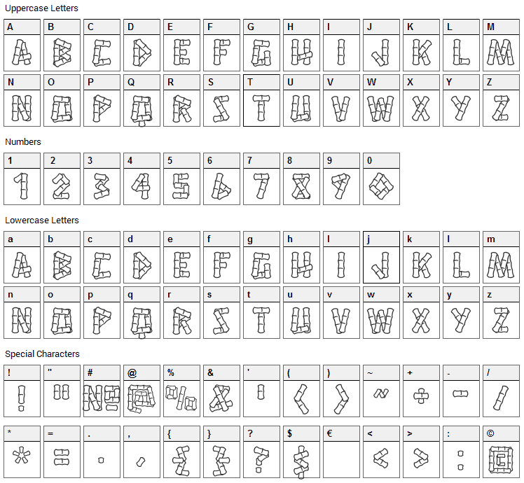 Hanalei Font Character Map