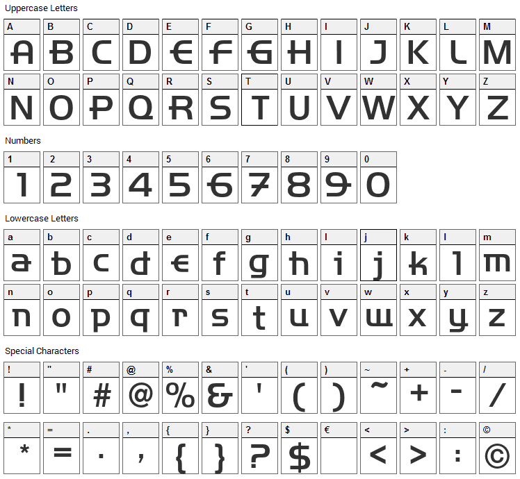 Handelbar Font Character Map