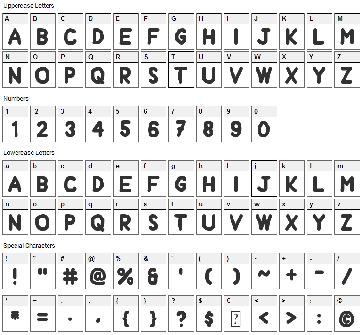 Handform Font Character Map