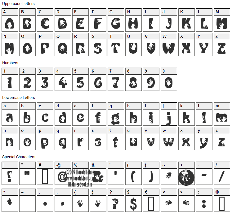 Handme Down Font Character Map