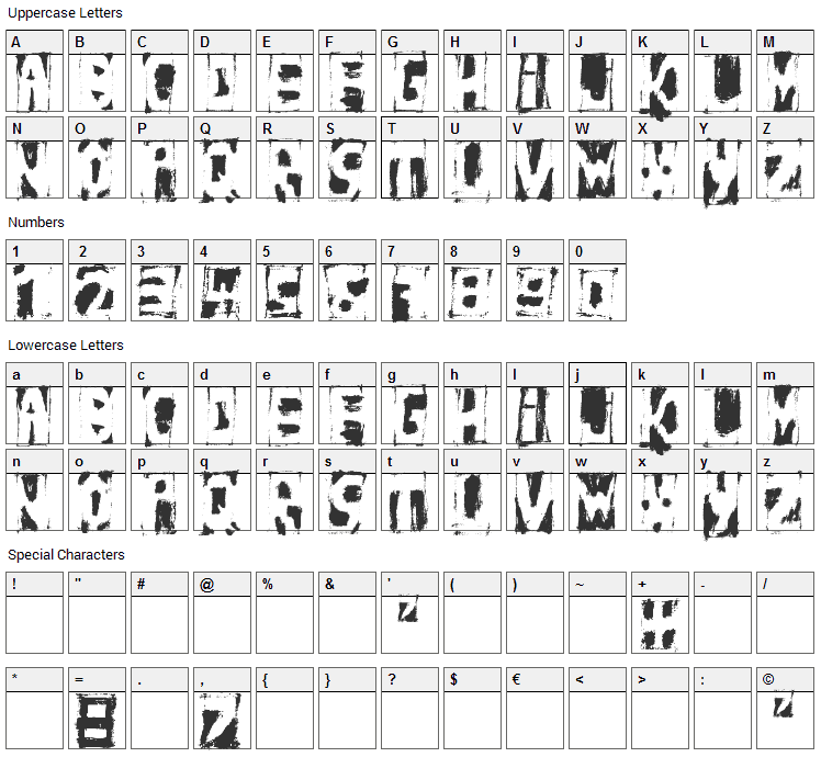 HandNegativ Font Character Map