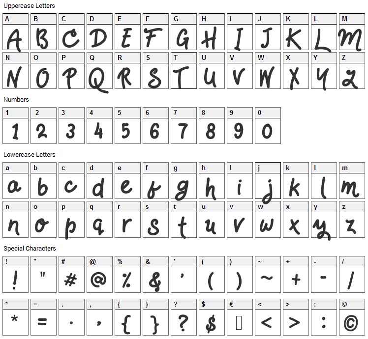 HandsDown Font Character Map