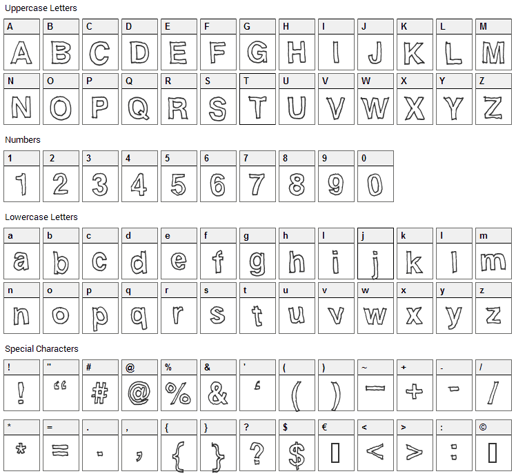 HandVetica Font Character Map