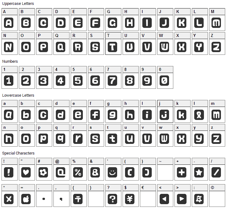 Hanko Font Character Map