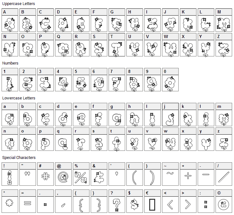 Hannah Font Character Map