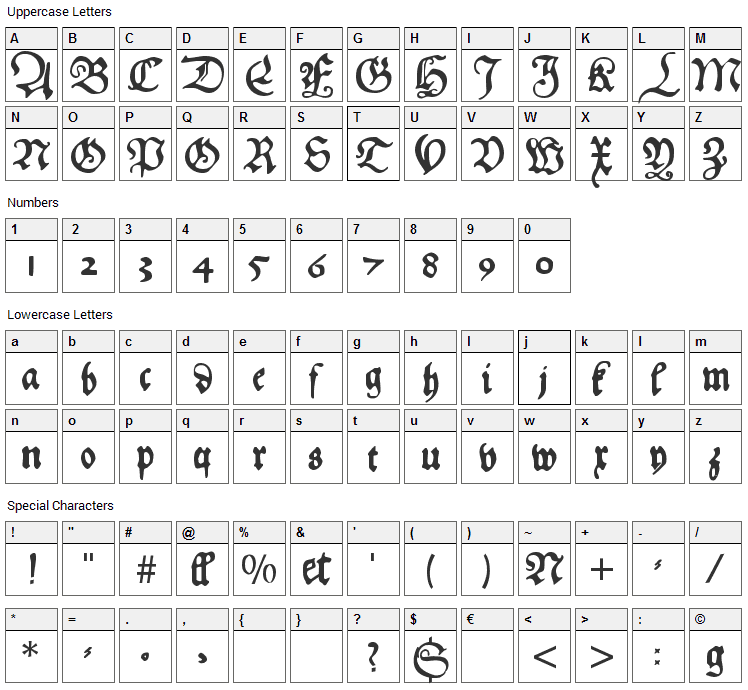 HansFraktur Font Character Map