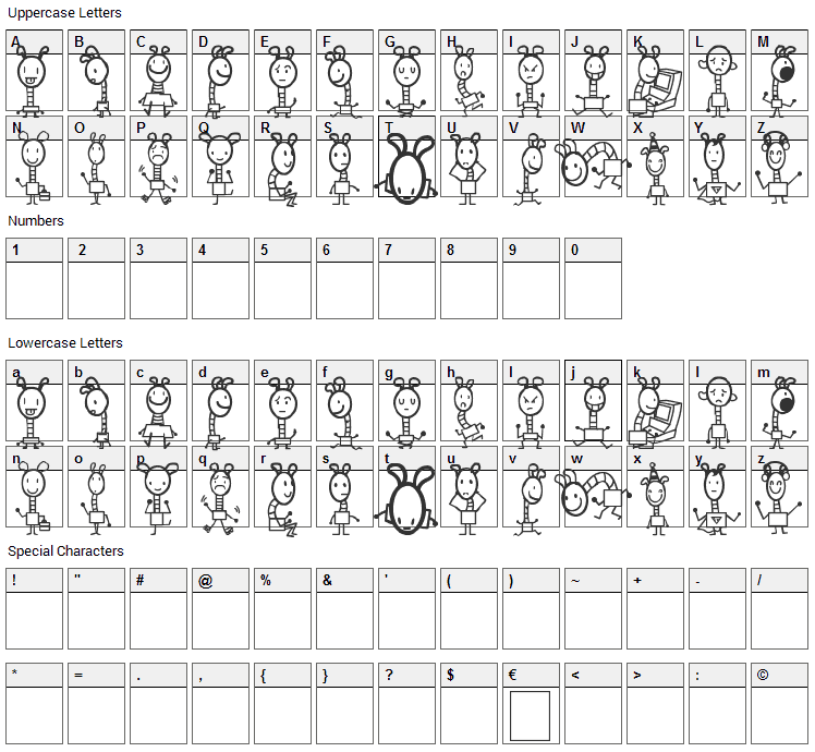 Happie Font Character Map