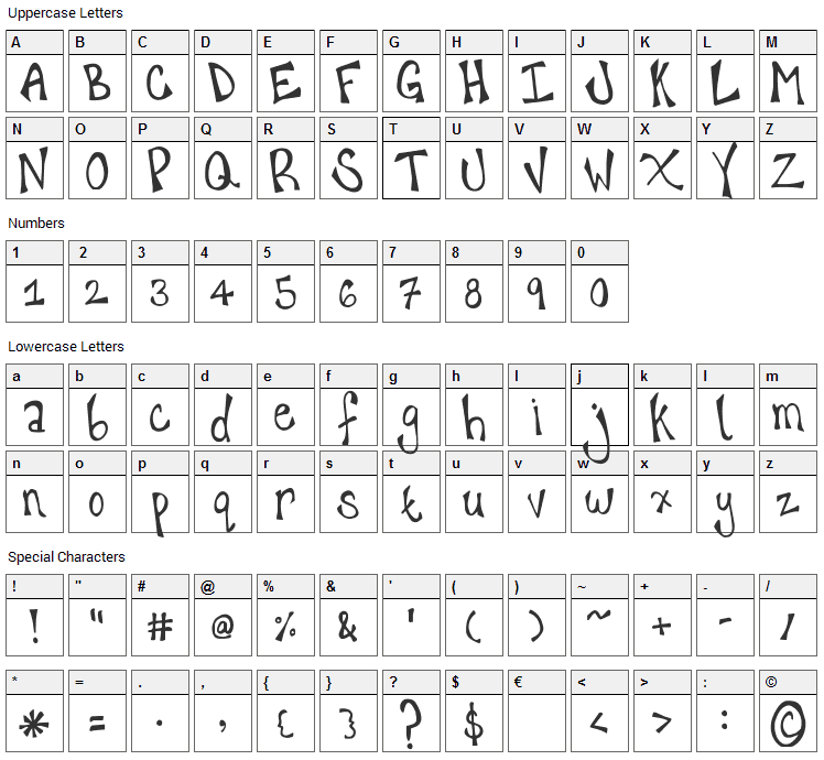 Happy Hanneke Font Character Map