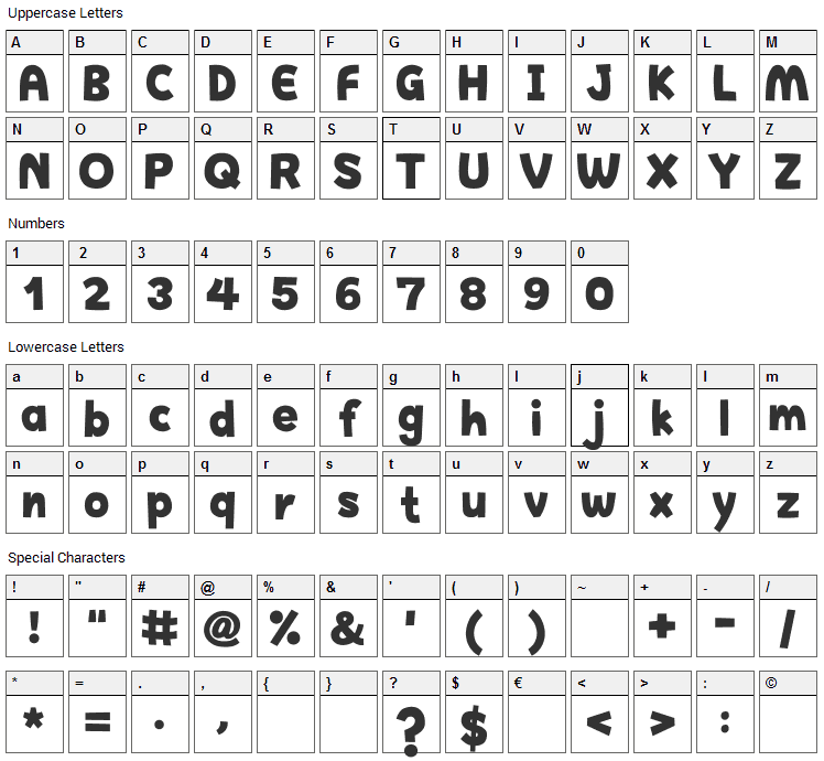 Happy Hell Font Character Map