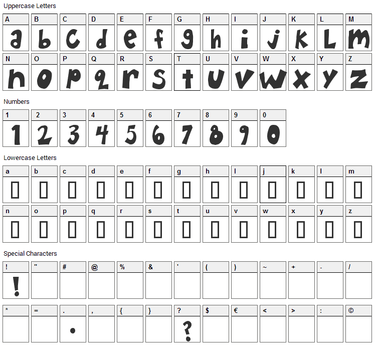 Happy Hero Font Character Map