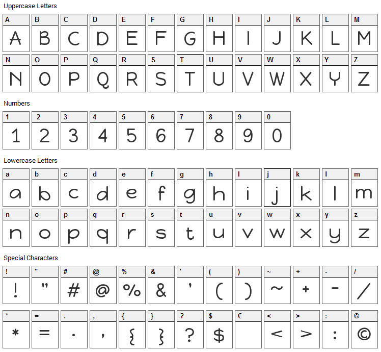 Happy Monkey Font Character Map