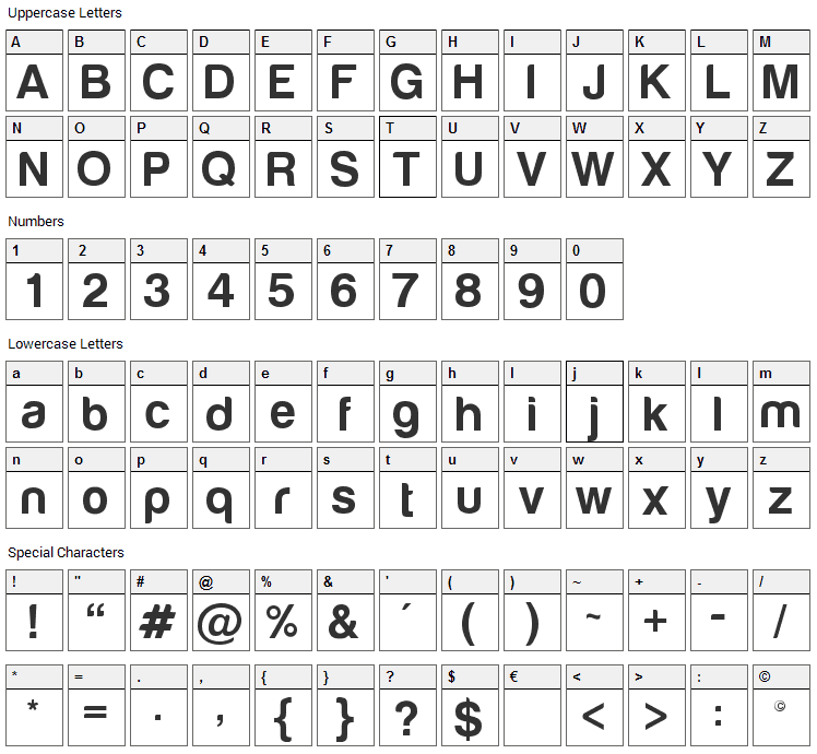 Harabara Font Character Map