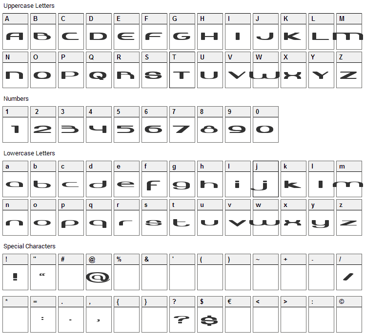 Harabara Neo Font Character Map