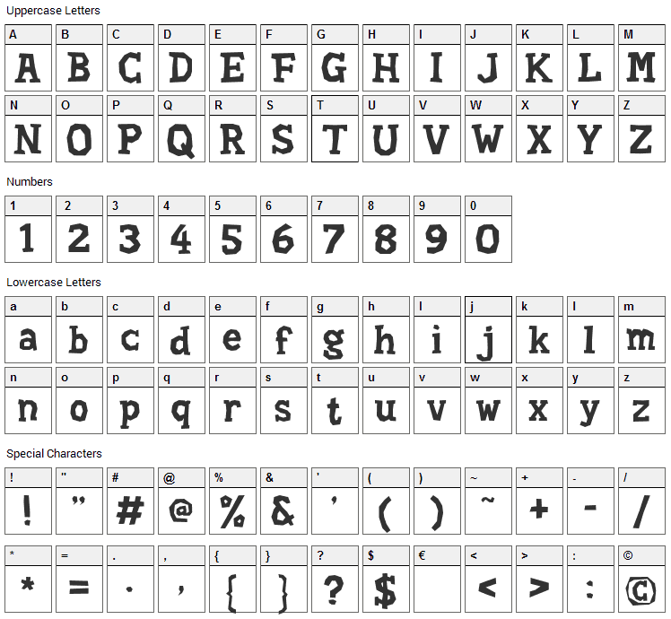 Hard Compound Font Character Map