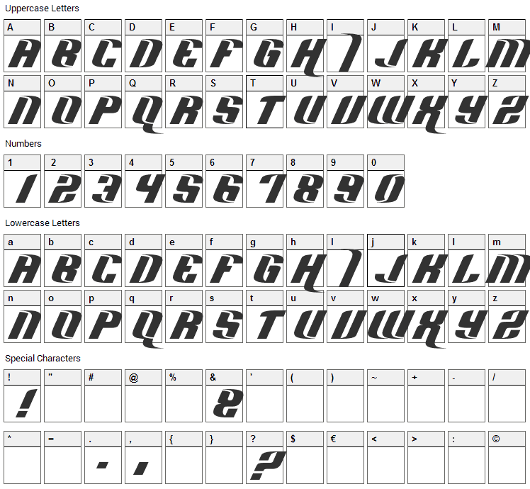 Hard Sports Font Character Map