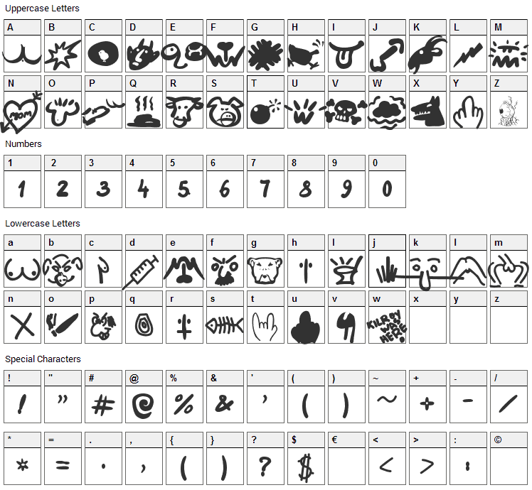 Hard Talk Font Character Map