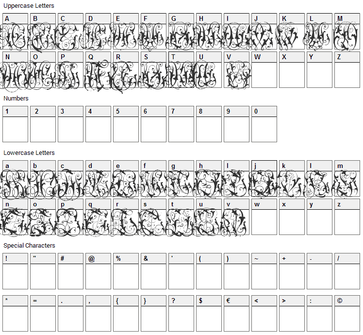 Hard to Read Monograms Font Character Map