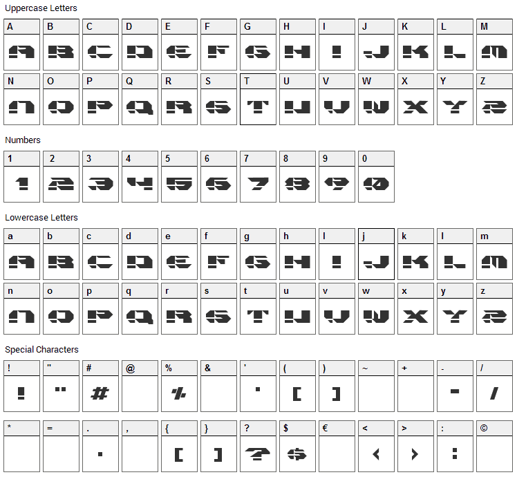 Hardcore Font Character Map