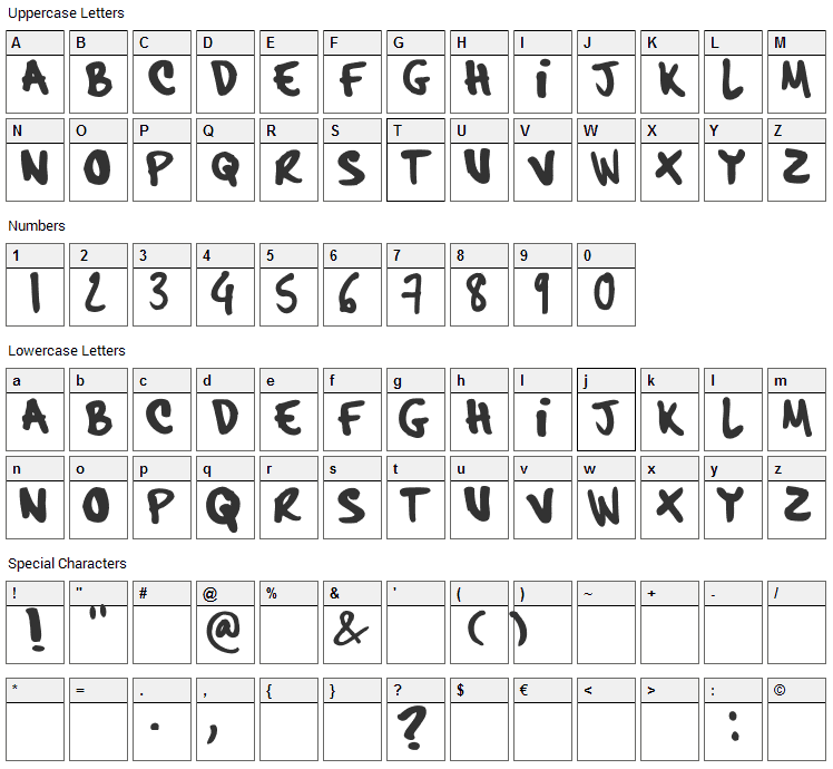 Hardcore Pen Font Character Map