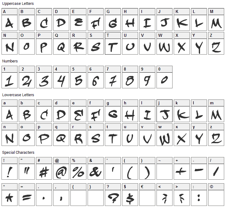 Hardkaze Font Character Map