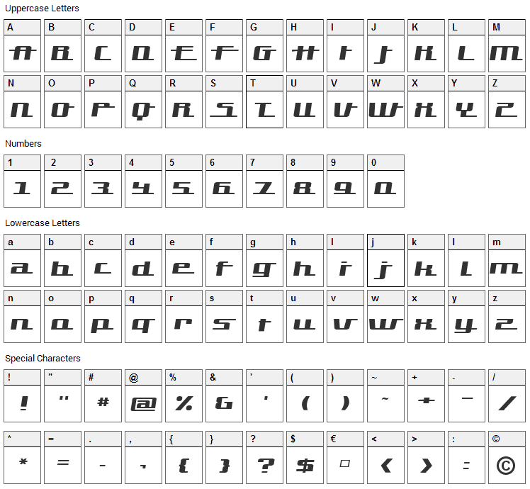 Hardman Font Character Map