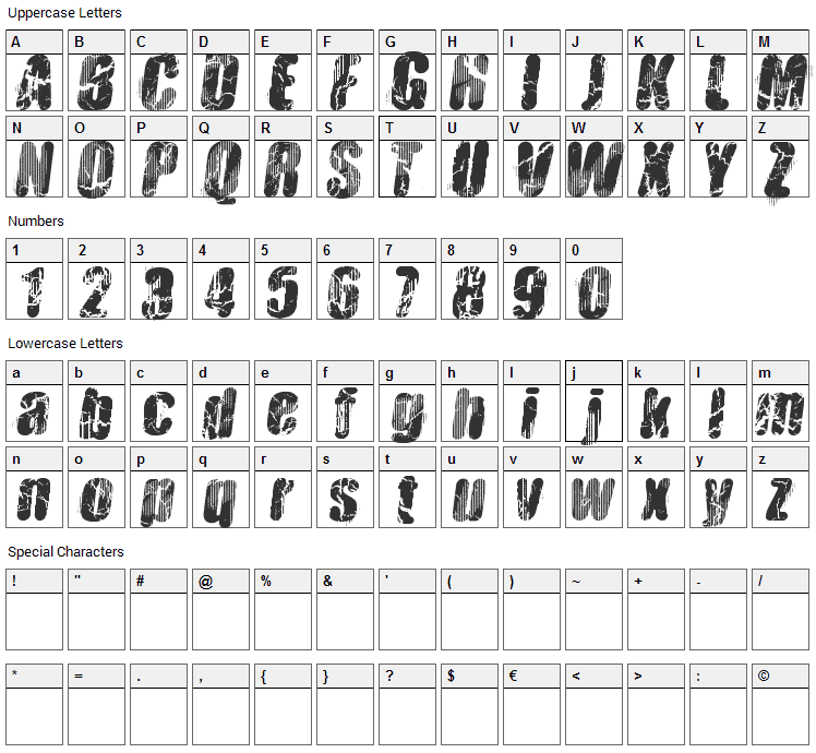 Hardness Font Character Map