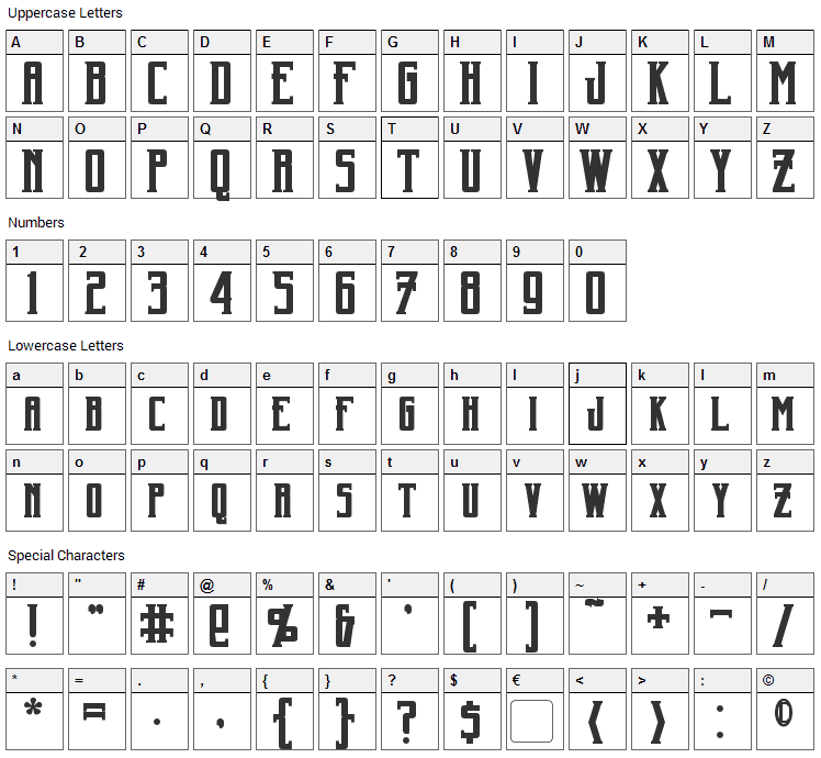 Harker Font Character Map