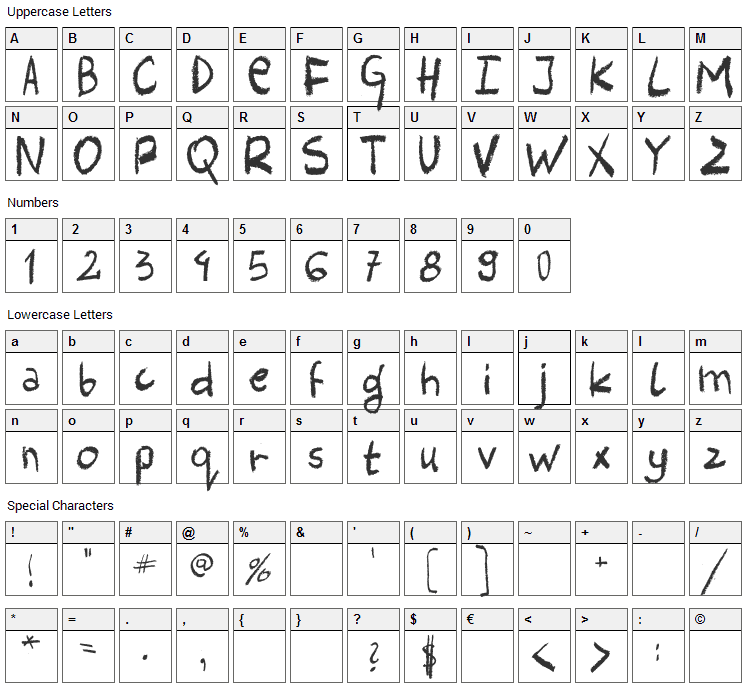 Harlem Clown Font Character Map