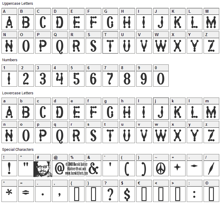 Harlequin Font Character Map