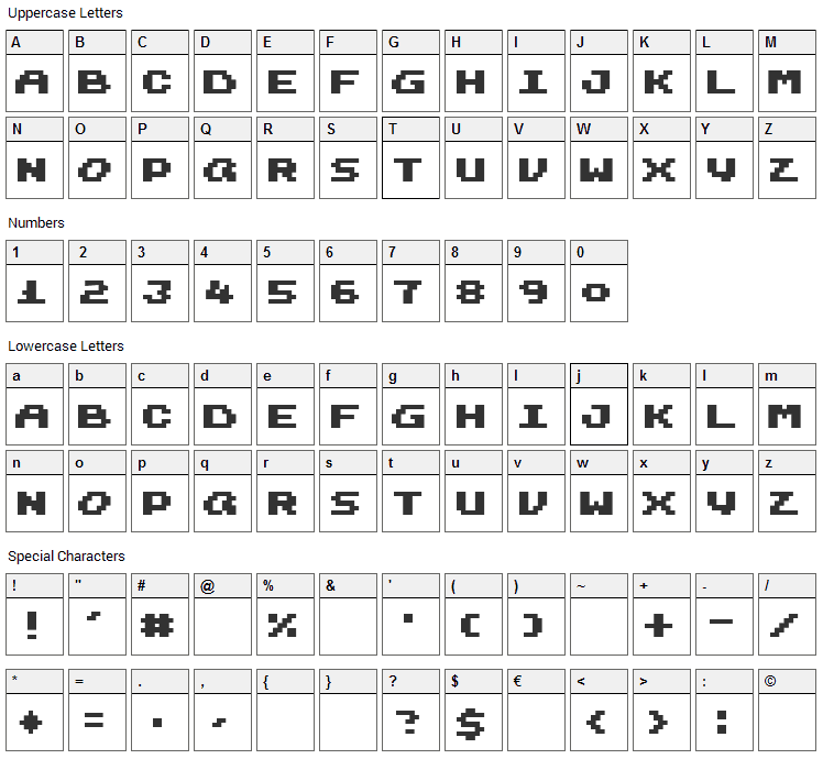 Harmonica Font Character Map