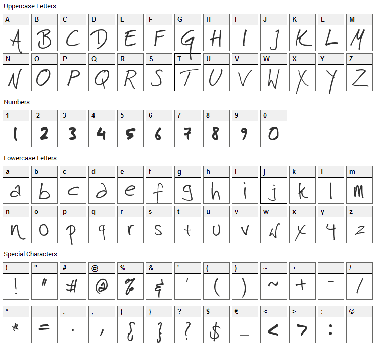 Harrison Font Character Map