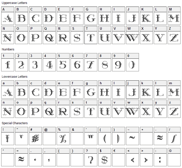 Harry Piel Font Character Map