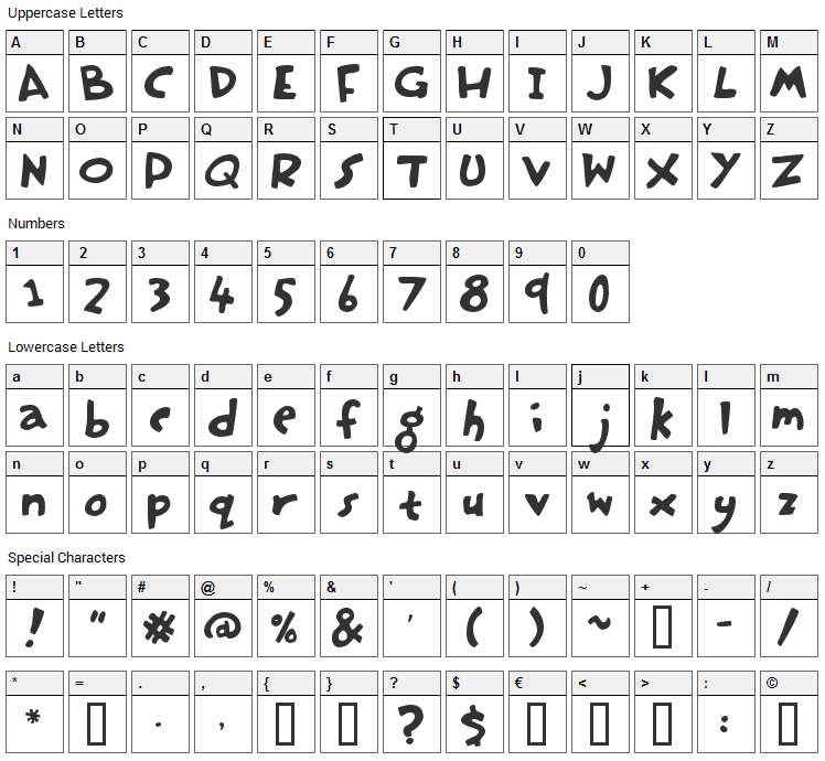 Hasty Pudding Font Character Map